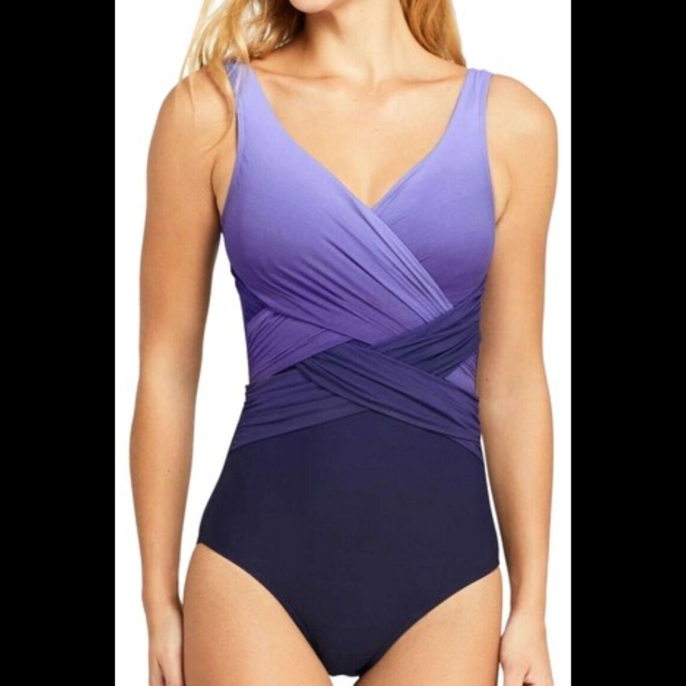 Lands' End Purple and Navy One Piece Swimsuit